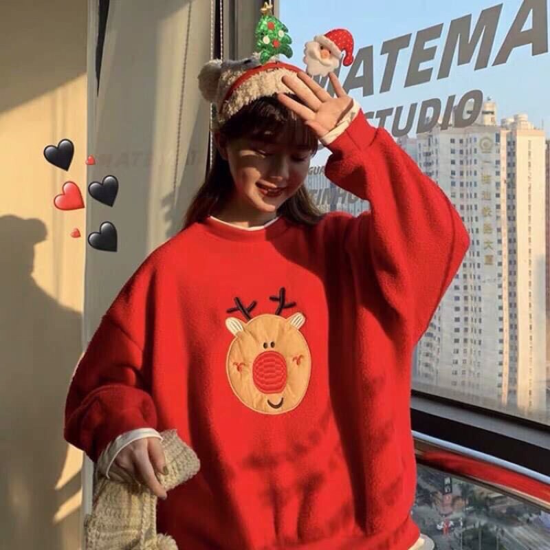 Sweater nữ - Áo sweater ulzzang thêu hình giáng sinh | BigBuy360 - bigbuy360.vn