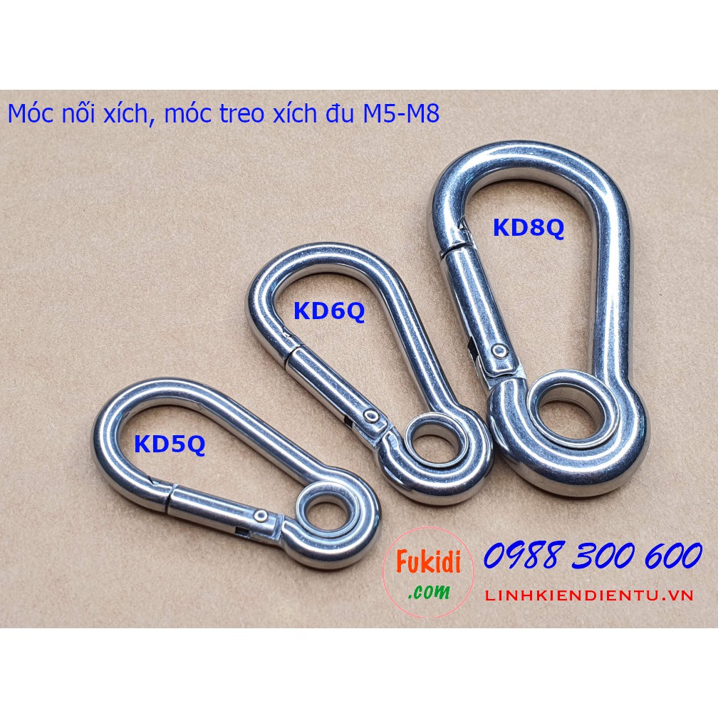 Móc treo xích đu, móc nối dây xích inox 304, kích thước M5, M6, M8 - model KD5Q, KD6Q và KD8Q