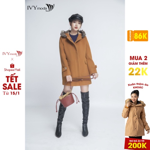 [NHẬP WABRTL5 GIẢM 10% TỐI ĐA 50K ĐH 250K ]Áo khoác dạ Nữ dáng suông có mũ IVY moda MS 71M4139