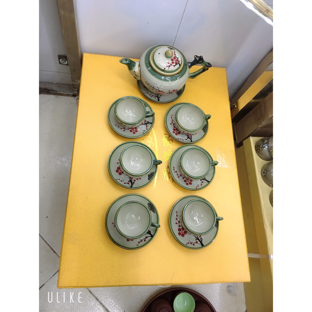 Bộ Trà Hoa Đào Đỏ Sứ