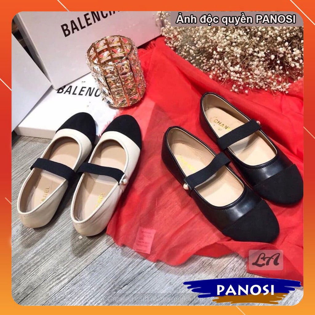 Giày bệt pha màu đính khuy ngọc xinh xắn 2 màu đen và kem