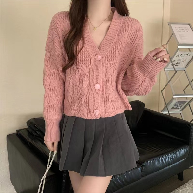Áo Khoác cardigan Dệt Kim Cổ Chữ V Dáng Rộng Phong Cách retro Nhật Bản Thời Trang
