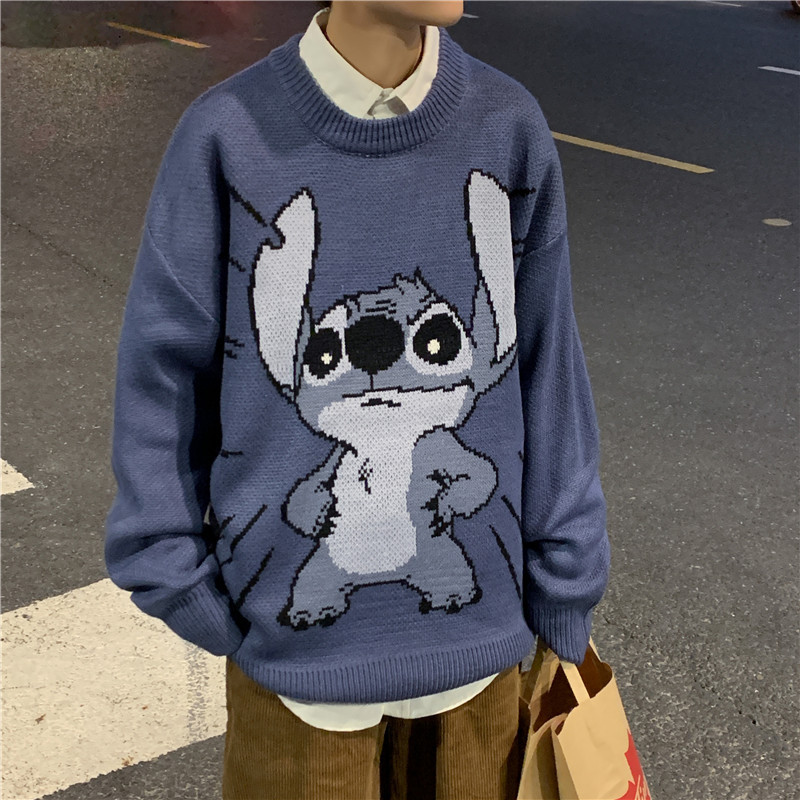 Áo Sweater Dáng Rộng Dày Dặn In Họa Tiết Hoạt Hình Phong Cách Hàn Quốc Cho Nam