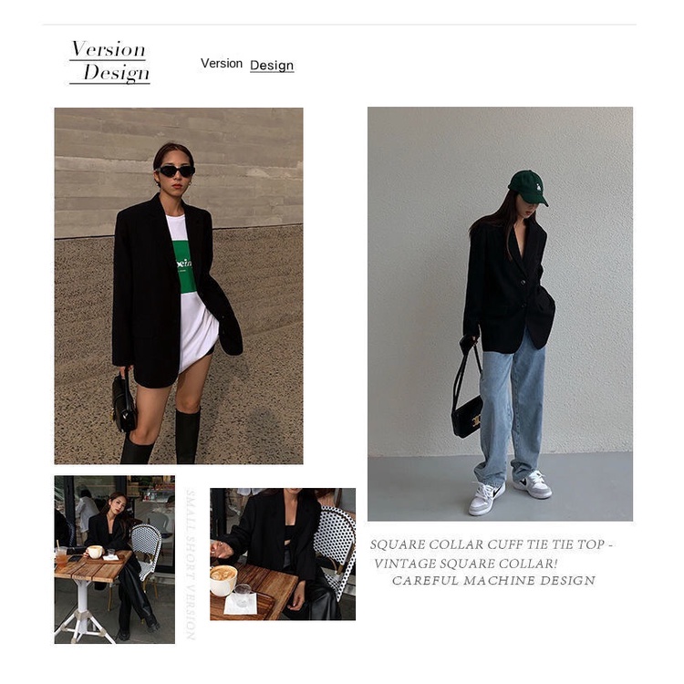 Áo khoác vest oversize blazer màu đen dáng rộng cỡ lớn thời trang xuân thu  phong cách Hàn Quốc cho nữ