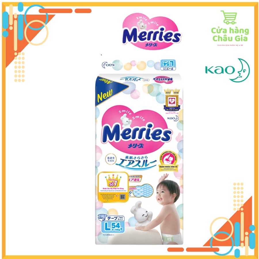 Tã/Bỉm DÁN Merries nội địa Nhật Size NB90/S82/M64/L54/XL44.