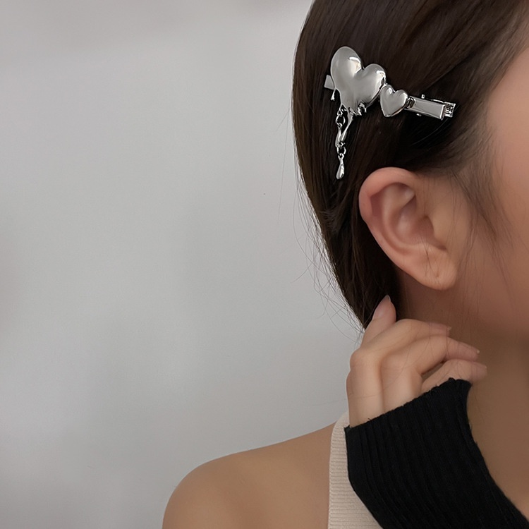 (0507) Kẹp Tóc Kẹp Áo Ánh Kim Sáng Mặt Trái Tim Chảy Cá Tính