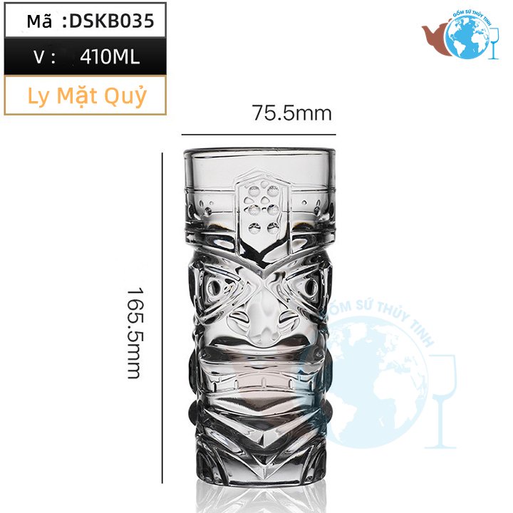 Ly thủy tinh mặt quỷ DELI DSKB035 chịu nhiệt cao cấp, cốc thổ dân thủy tinh kiểu Châu Âu cao cấp