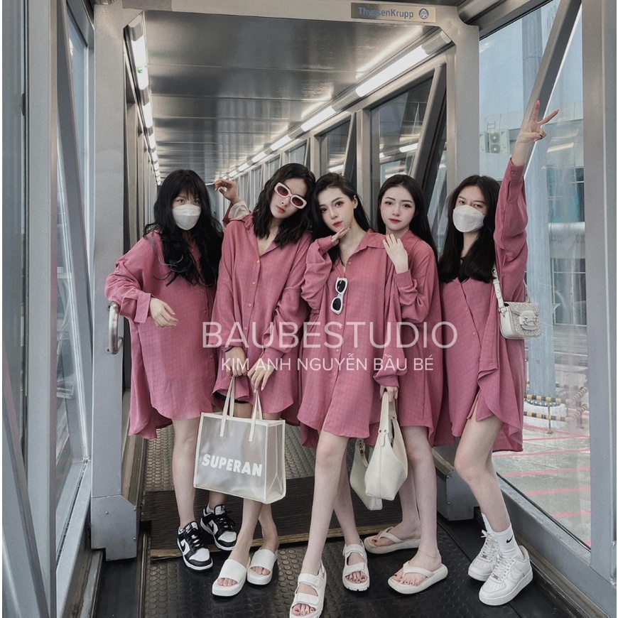 Váy Sơ Mi Nữ Cao Cấp from rộng dáng Suông kẻ đuôi tôm, Đầm nữ xinh dáng dài mặc đi chơi phong cách Hàn Quốc 2022