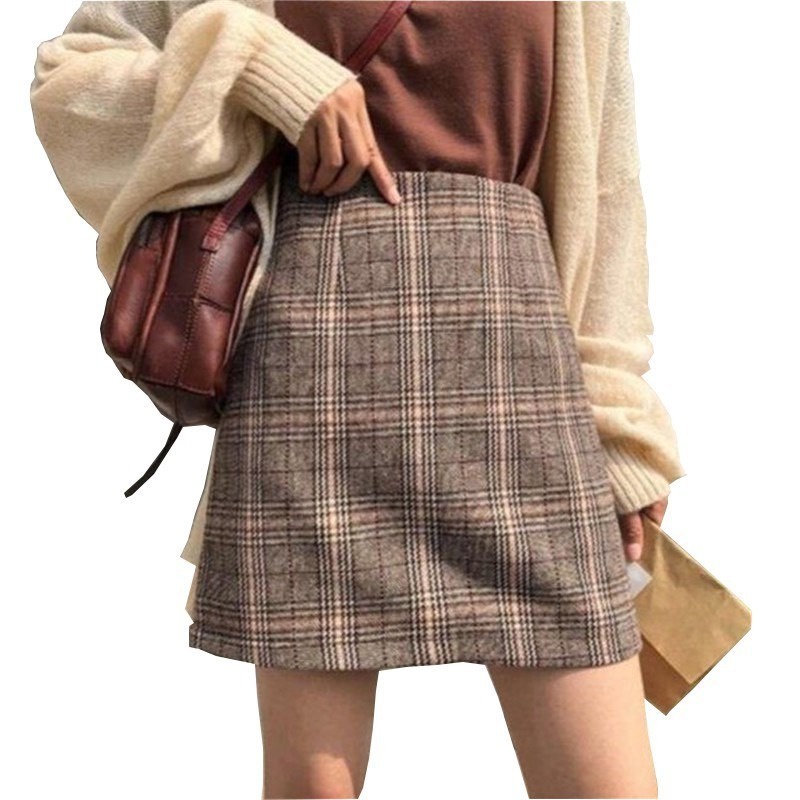Chân váy lưng cao họa tiết sọc caro phong cách Retro Hàn quốc181207 | WebRaoVat - webraovat.net.vn