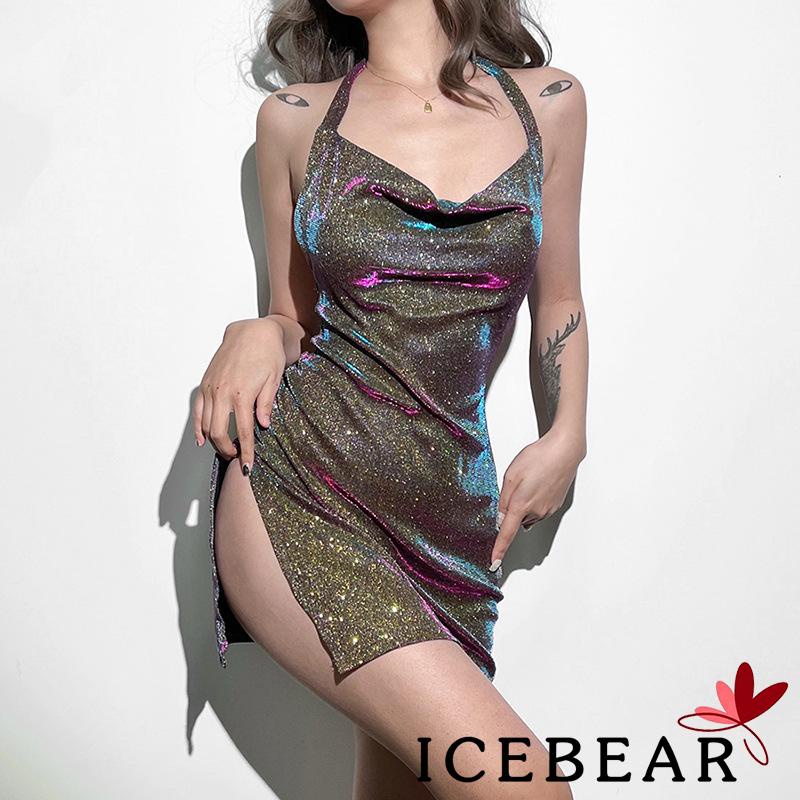 Đầm Body Cổ Yếm Đính Kim Sa Lấp Lánh Thiết Kế Hở Lưng Thời Trang Quyến Rũ Cho Nữ