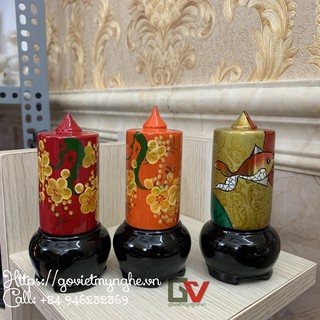 [Hũ đựng tăm tre] Hũ tăm sơn mài cao cấp trang trí bàn ăn - Chiều cao 11cm - Nhiều màu