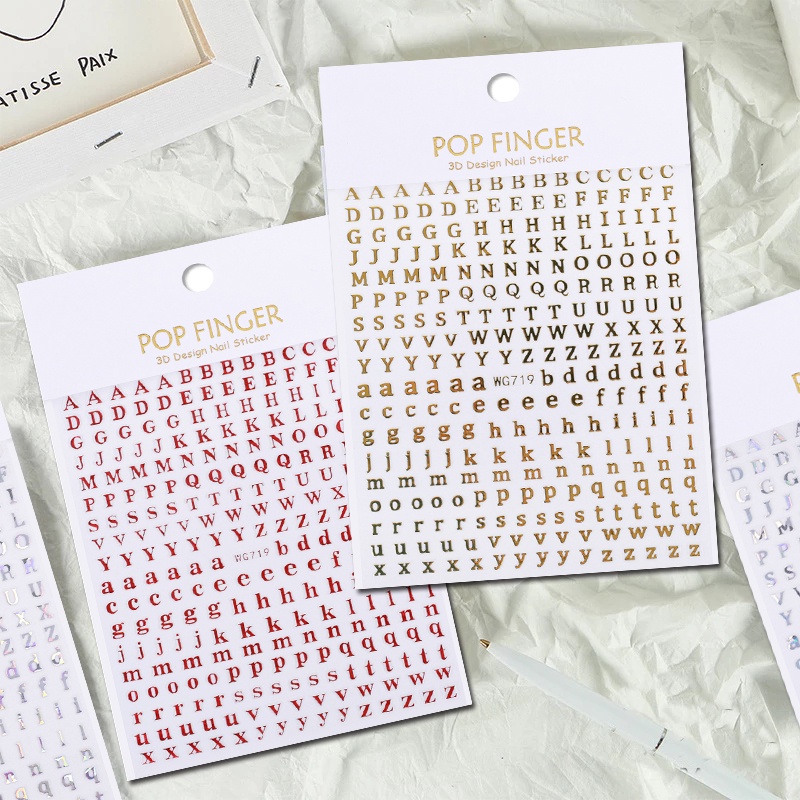 1 Tờ Nhãn Dán Móng Tay Tự Dính Hình Trái Tim/Chữ Cái Tiếng Anh Lấp Lánh 3D DIY