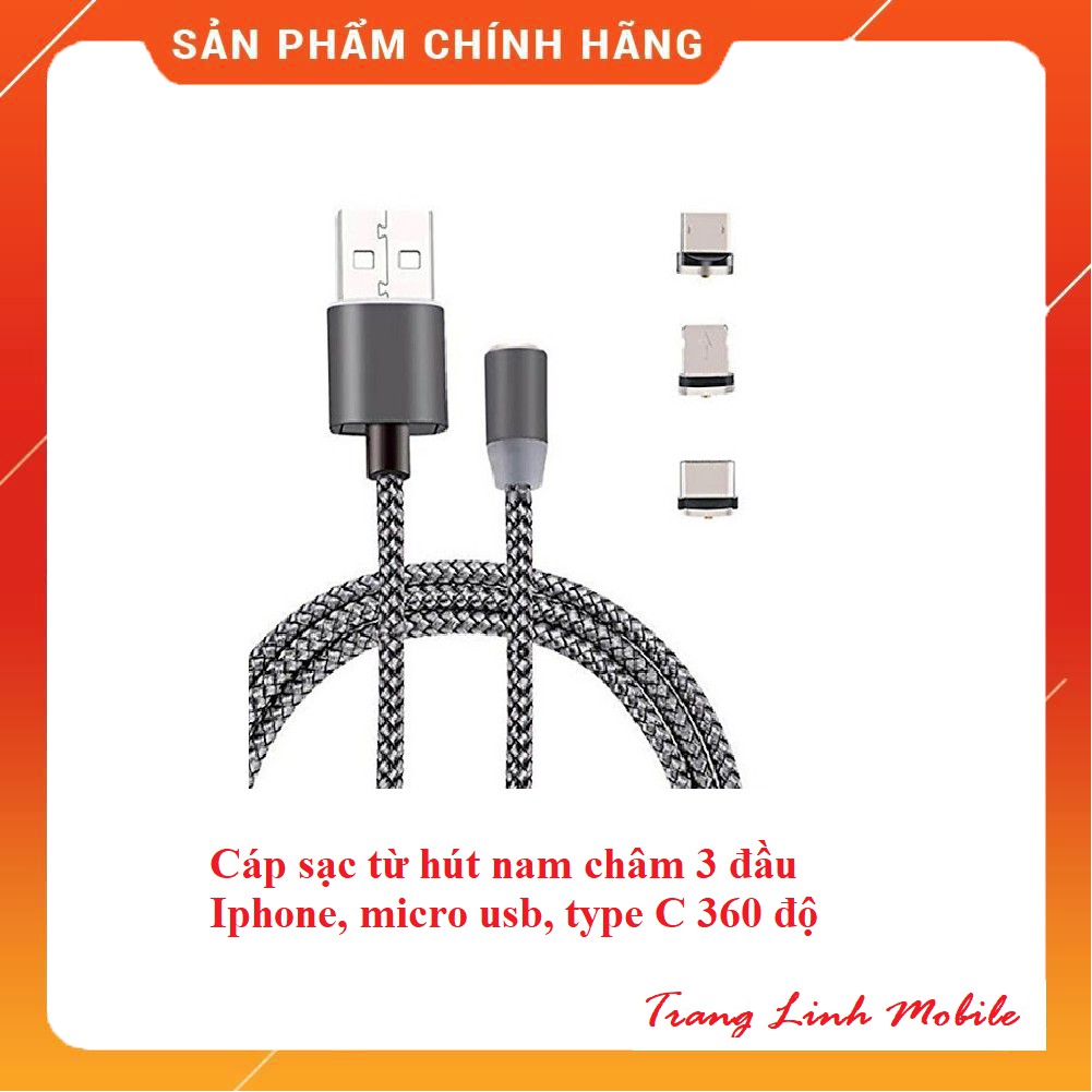 [SẠC NHANH] Cáp sạc từ hút nam châm 3 đầu Iphone, micro usb, type C 360 độ dây dù