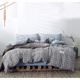 Bộ chăn ga gối cotton tici mẫu kẻ hàn quốc