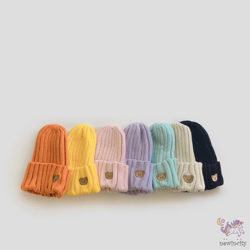 Mũ Beanie Dệt Kim Co Giãn Nhiều Màu Sắc Phong Cách Hàn Quốc Cho Bé Gái