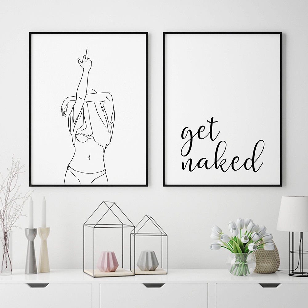 Tranh Vải Bạt Treo Tường In Hình Cô Gái Gợi Cảm Màu Trắng Đen Trang Trí Nhà Tắm