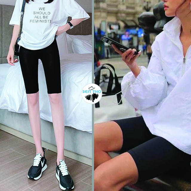Quần Legging Nữ Ngố Đùi Lửng Cạp Chun Màu Đen Chất Thun Co Giãn 4 Chiều Mặc Ôm Dáng Trẻ Trung Năng Động | BigBuy360 - bigbuy360.vn