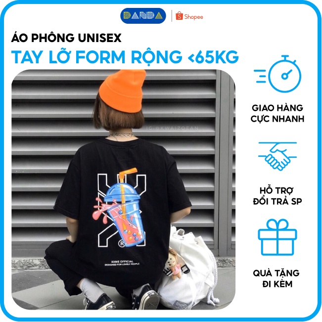 Áo thun cute phông tay lỡ form rộng 2 màu cá tính ly trà sữa dễ thương- Danda Store