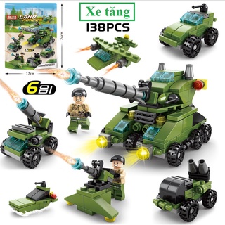 [138 CHI TIẾT] Bộ Lego lắp ráp xếp hình xe tăng bằng nhựa an toàn, giúp bé phát triển tư duy