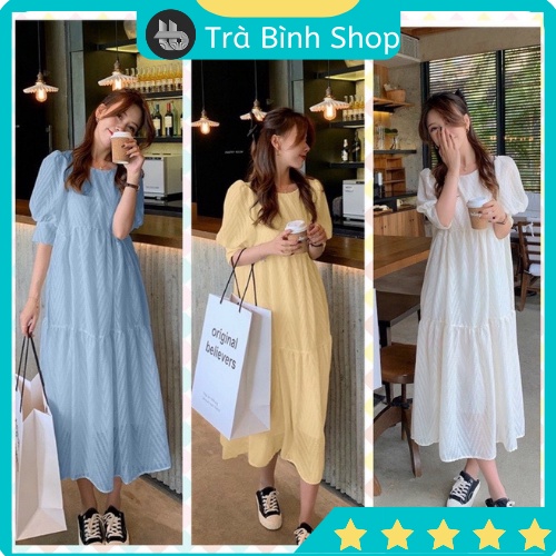 Váy voan lụa 2 lớp cổ tròn tay phồng, đầm babydoll dáng dài BABYDOLL TAY BỒNG DÁNG DÀI VBD29