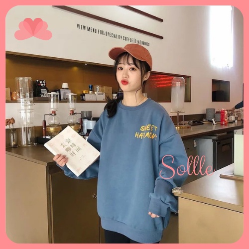 Áo sweater nỉ dáng rộng unisex thu đông dày dặn mềm mịn in chữ cá tính Hàn Quốc Sollle ASW01
