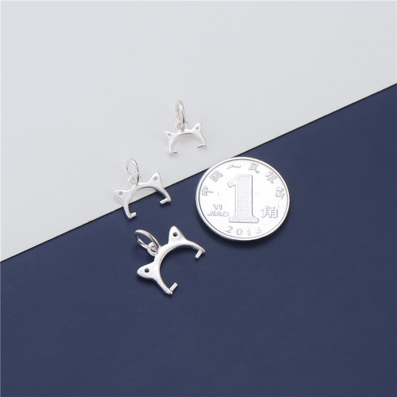 Mặt Dây Chuyền Bạc S925 Hình Tai Mèo Đính Đá Thủ Công