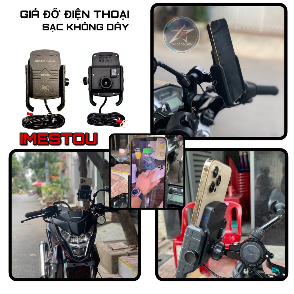GIÁ ĐỠ ĐIỆN THOẠI IMESTOU TÍCH HỢP SẠC KHÔNG DÂY CHO XE MÁY