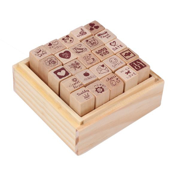 Set 25 Con Dấu Bằng Gỗ Diy Xinh Xắn Tiện Dụng