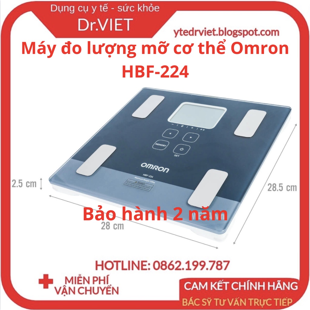 Máy đo lượng mỡ cơ thể Omron HBF-224- Đo thành phần cơ thể,cân nặng, chỉ số khối cơ thể,tỷ lệ cơ xương - Drviet