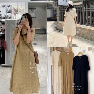 Váy suông nhăn dáng dài, Đầm suông đũi nhăn basic - Xưởng May Hạnh Hồng