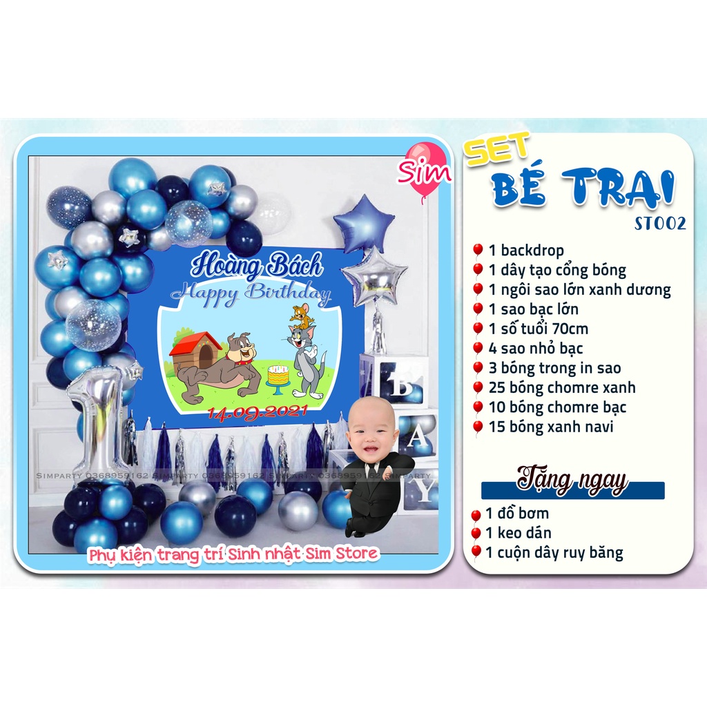 Set trang trí sinh nhật, trang trí thôi nôi, đầy tháng bé trai bé gái hot trend siêu dễ thương trọn bộ đầy đủ Simparty