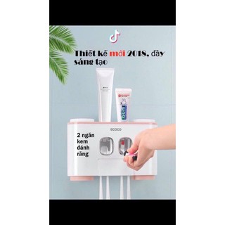 Bộ nhả kem đánh răng tự động ECOCO kèm 4 cốc, bốt nhả kem 2 ống tiện dụng, nặn kem đánh răng tự động