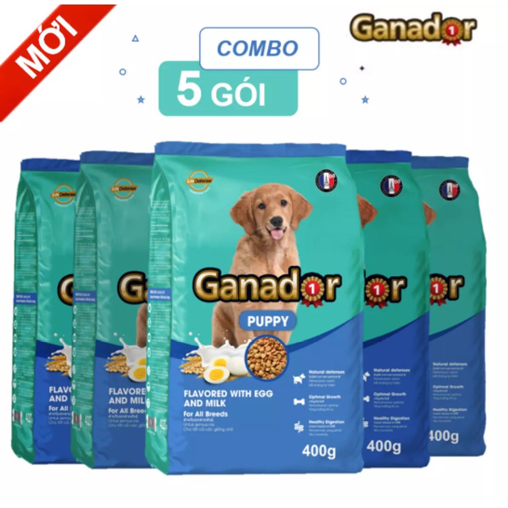 [Mã 155FMCGSALE giảm 7% - tối đa 100K đơn 500K] 5 GÓI THỨC ĂN HẠT DÀNH CHO CHÓ CON GANADOR PUPPY 400G - VỊ TRỨNG &amp; SỮA