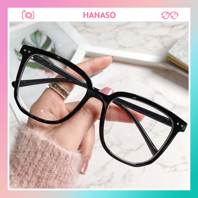 Kính cận thời trang nam nữ gọng vuông, mắt kính không độ chống tia UV HANASO 072