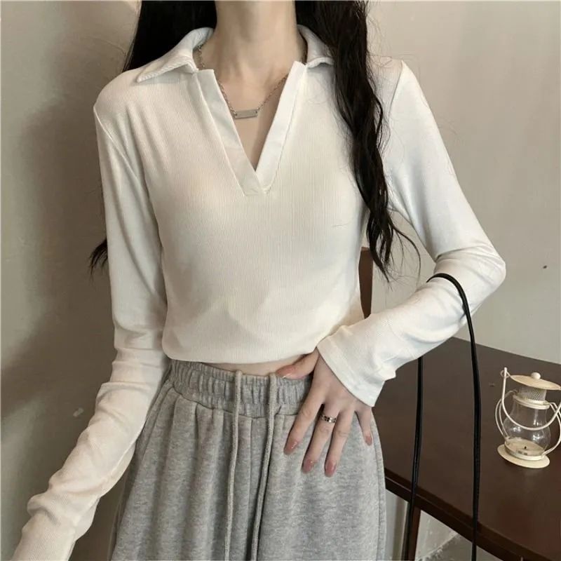 Áo thun COZOK tay dài cổ chữ V dáng ôm