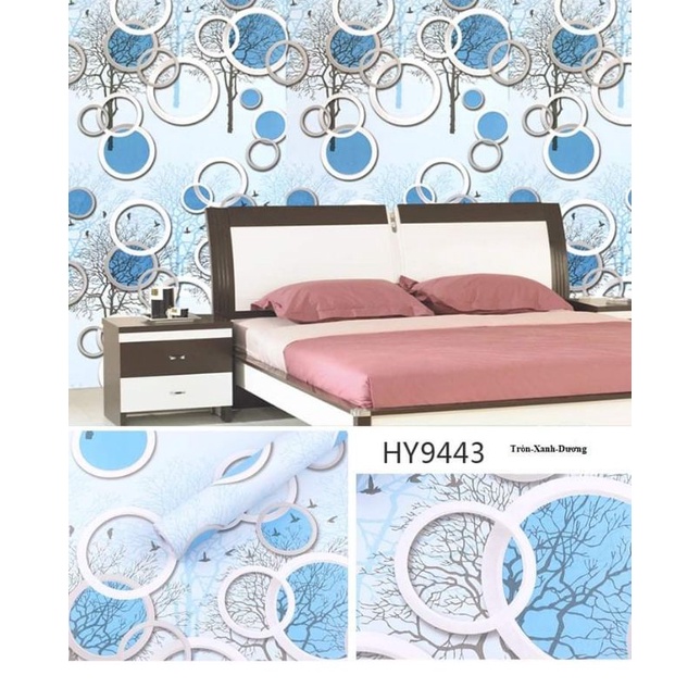 10m giấy dán tường ô vuông và lá xanh có sẵn keo khổ 45cm.