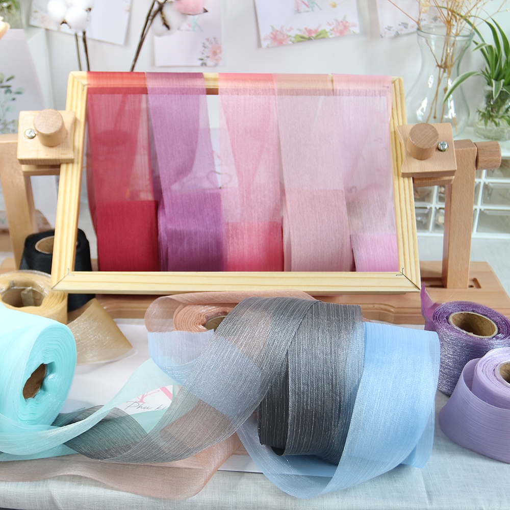 Ruy băng voan sợi nhăn Hàn Quốc không viền kích thước 6cm cuộn 5m