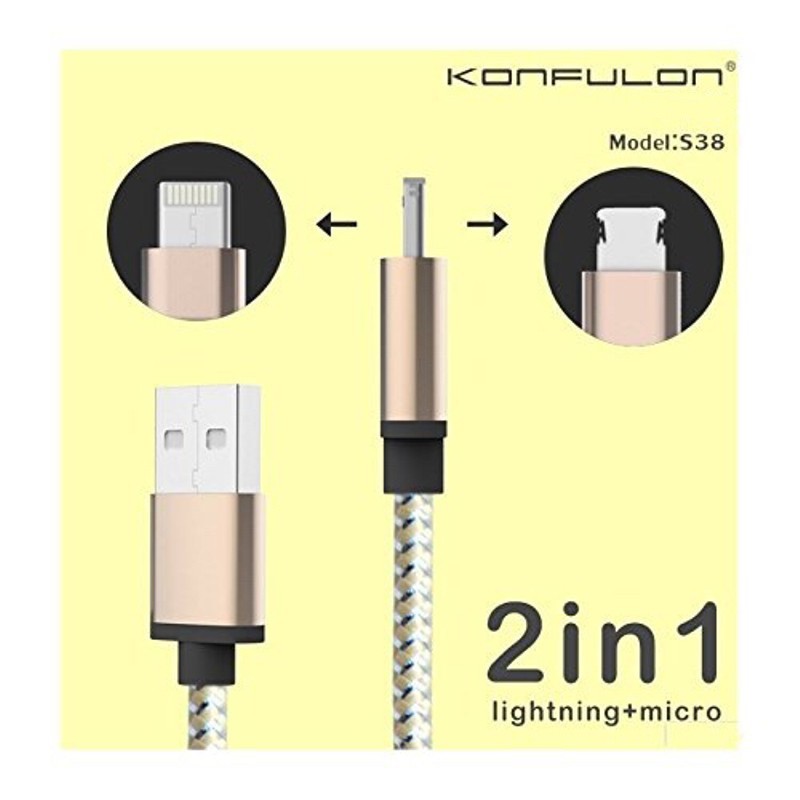 Cáp Sạc 2 trong 1 Konfulon S38 cho IPhone , Android cổng Micro Usb - BH 6 tháng - Hưng Long PC