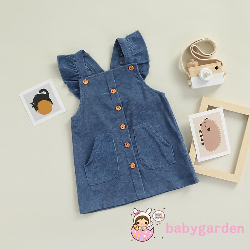 Đầm cổ vuông màu sắc đơn giản có túi dành cho bé gái 6 tháng - 3 tuổi