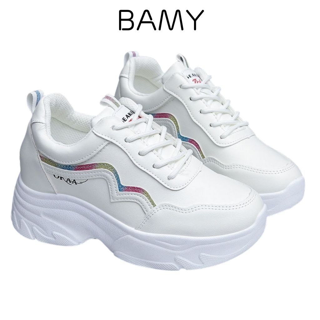Giày thể thao độn đế nữ BAMY vệt sóng tím
