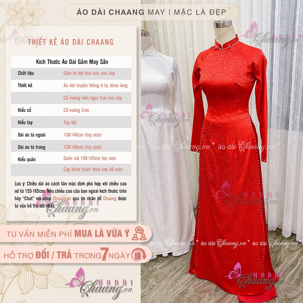 Áo dài trắng cô dâu cưới truyền thống may sẵn gấm tơ đính đá ngọc đẹp