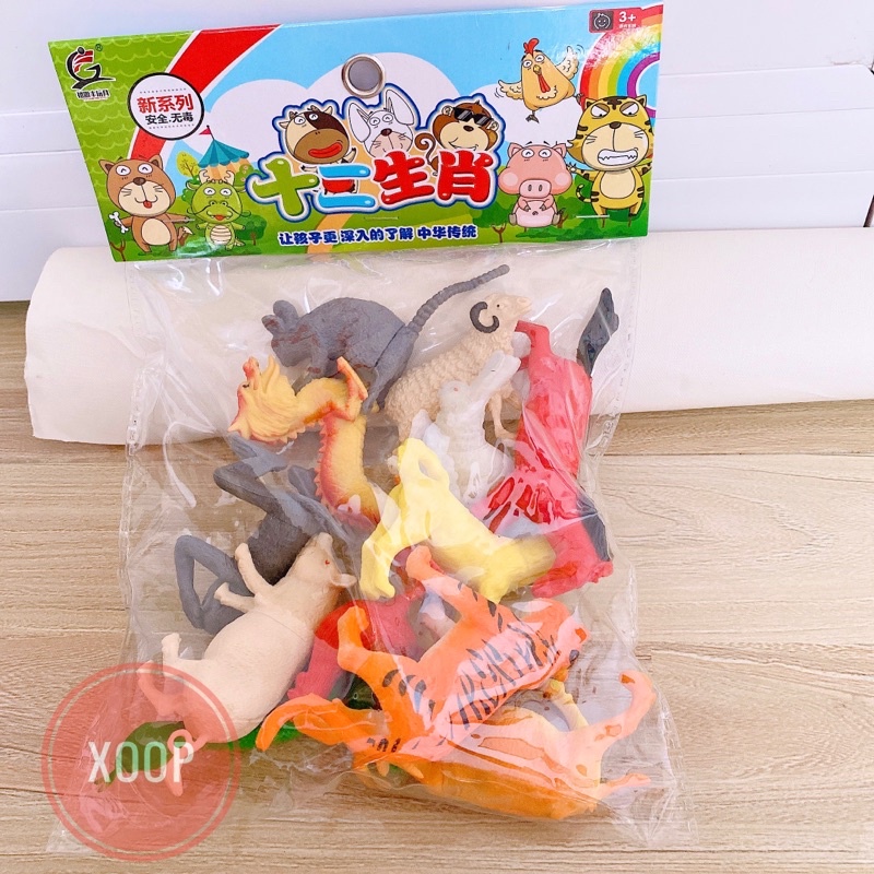 Đồ chơi mô hình bộ 12 con giáp nhiều màu sắc cho bé trai, bé gái