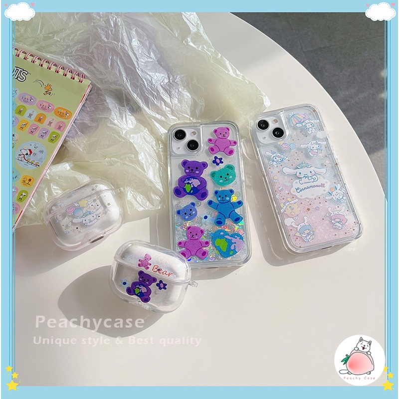 Ốp Điện Thoại Bằng Acrylic Cứng Hình Gấu / Cún / Cười Phối Kim Tuyến Nước iPhone 14 13 12 Pro Max 11 Xr 7plus 6 8 Plus Xr Xs Max X