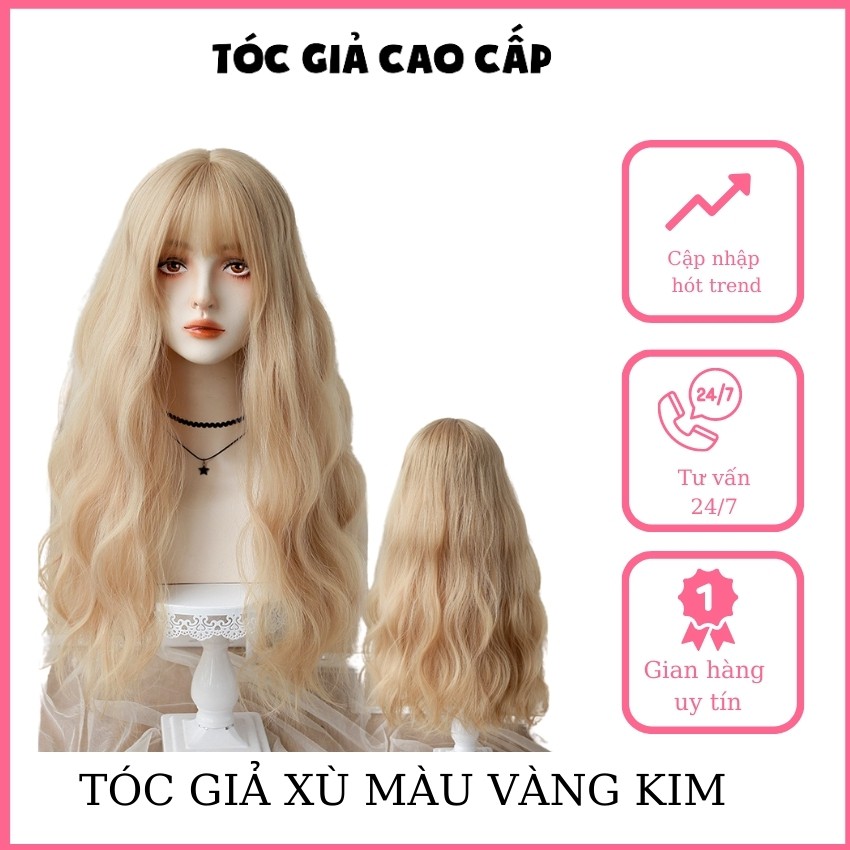 Tóc giả nữ nguyên đầu màu vàng tây, dáng tóc xù, mã D8174