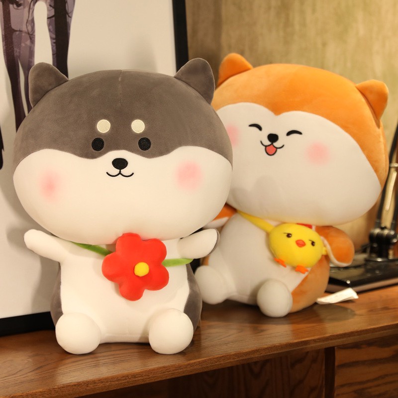 Gấu Bông Chó Shiba Inu Mập Đeo Nơ Dễ Thương Size 23cm