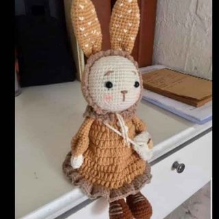 Thỏ khúc cây móc len - thỏ len 30cm cả tai