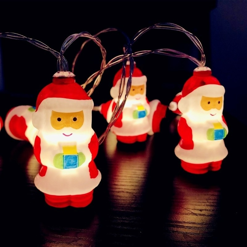 Dây Đèn Led 10 / 20 Bóng Hình Ông Già Noel Hoạt Hình Dễ Thương Trang Trí Cây Thông Giáng Sinh