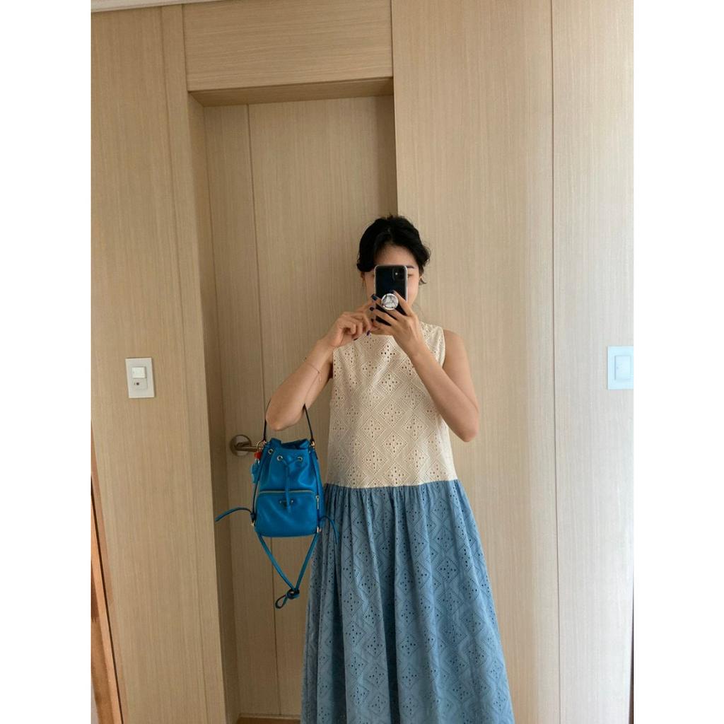 Váy (Đầm)  trắng cổ tròn vạt cách điệu vải thêu cao cấp