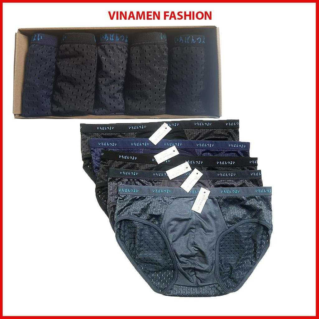 Hộp 5 quần sịp nam chéo thông hơi lưới quần lót lưng thun có lỗ thoát khí đồ lót nam - LUOI_AL