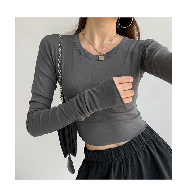 Áo thun tay dài dáng ôm phong cách Hàn Quốc thời trang mùa thu cho nữ có 3 màu lựa chọn